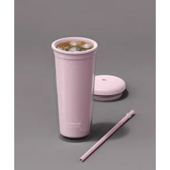 Ly nhựa 2 lớp LocknLock kèm ống hút Macaron Double Wall Cold Cup 750ml-HAP533