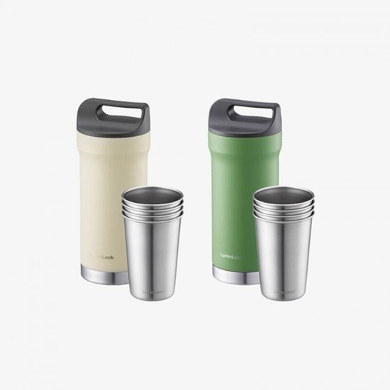 Bình Giữ Nhiệt Bằng Thép Không Gỉ Locknlock Hybrid Tumbler Set 420Mlx1/190Mlx4 - 2 Màu (Màu Be, Màu Xanh Lá) - LHC4303BEG