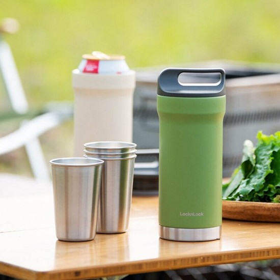 Bình Giữ Nhiệt Bằng Thép Không Gỉ Locknlock Hybrid Tumbler Set 420Mlx1/190Mlx4 - 2 Màu (Màu Be, Màu Xanh Lá) - LHC4303BEG