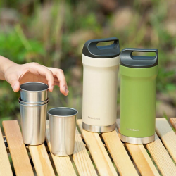 Bình Giữ Nhiệt Bằng Thép Không Gỉ Locknlock Hybrid Tumbler Set 420Mlx1/190Mlx4 - 2 Màu (Màu Be, Màu Xanh Lá) - LHC4303BEG