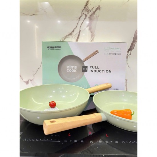 Chảo nhôm lòng sâu Odyssey chống dính Ceramic tay cầm gỗ Kims Cook 24 cm - 28cm có hộp