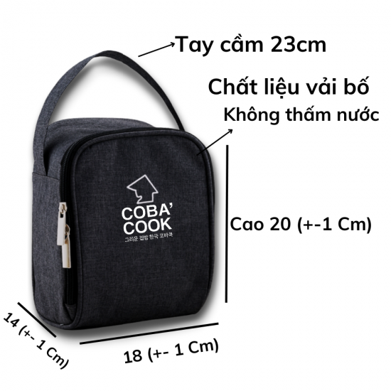 Túi đựng hộp cơm hình vuông logo COBA'COOK- 3 hộp dung tích 370 ml-CBBS