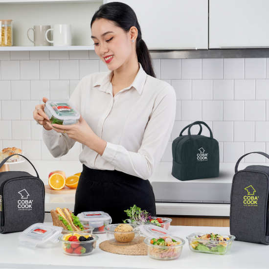 Bộ 2 hộp chữ nhật 370ml và 1 hộp tròn 400ml + 1 túi giữ nhiệt - CBH2L37R4BS