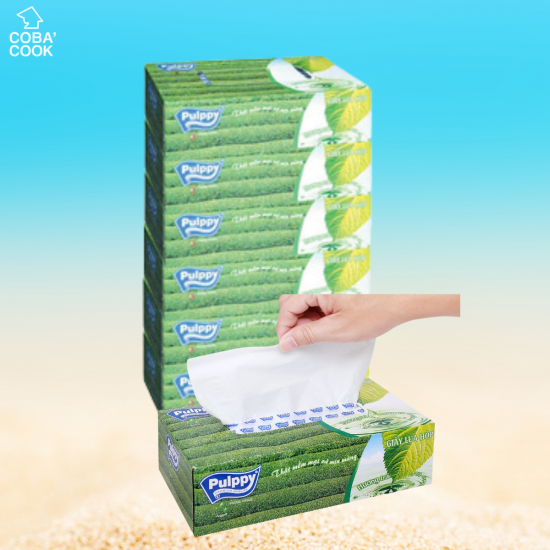 Combo 6 Giấy Lụa Hộp Pulppy Hương Trà Khăn Giấy Rút 100 Tờ 2 Lớp