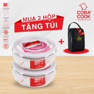 Bộ 2 hộp thủy tinh hình tròn tặng 1 túi giữ nhiệt vừa 3 hộp 400ml - CCR42BL
